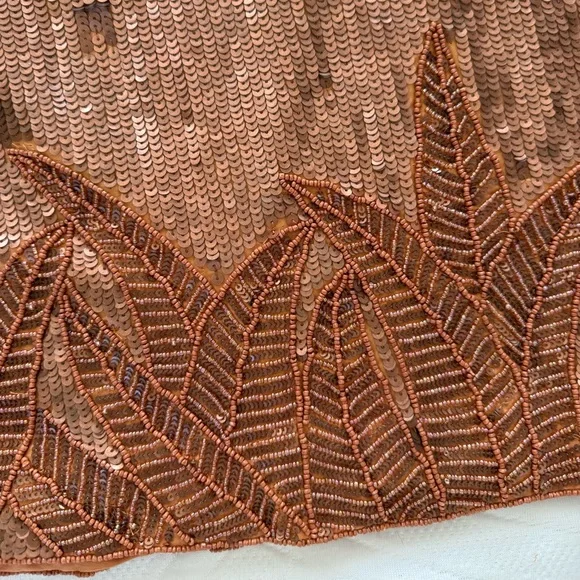 Copper Color Sequin and Beadwork Mini Dress lined holiday bling - Picture 13 of 14